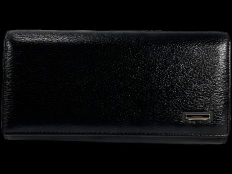 Женский кошелек из черной экокожи с кнопочной застежкой