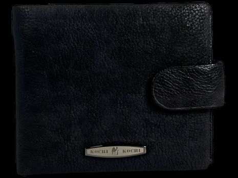 Кожаный кошелек мужской с 3 отделами для купюр, черный