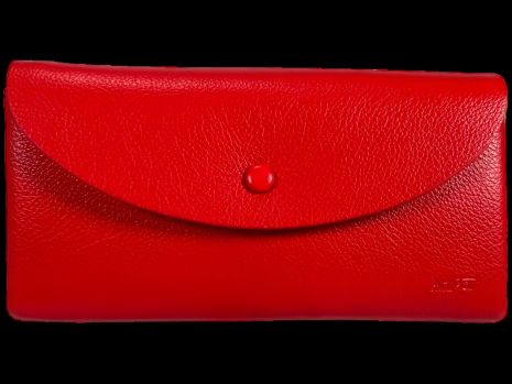 Жіночий гаманець із шкірозаміника, червоний, з кнопковою застібкою