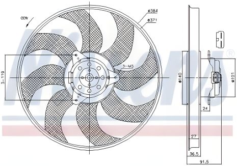 Охлаждающий вентилятор двигателя RENAULT KANGOO, NISSENS (85794) Охлаждающий вентилятор двигателя RENAULT KANGOO, NISSENS (85794)