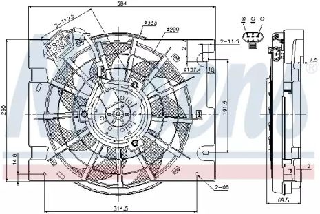 Вентилятор охолодження двигуна OPEL ASTRA G (98-), NISSENS (85186)