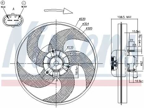 Вентилятор охолодження двигуна PEUGEOT 206, NISSENS (85672)