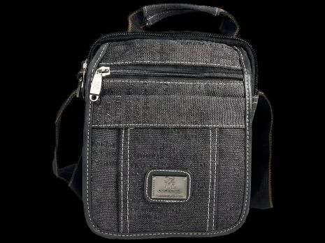 Чорна компактна та якісна сумка через плече брезентова, п'ять відділень