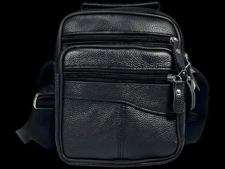 Кожаная многофункциональная сумка через плечо, черная, 4 отделения