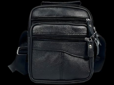 Кожаная многофункциональная сумка через плечо, черная, 4 отделения