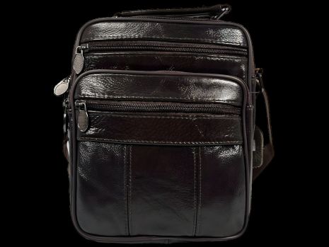Чоловіча плечова сумка з натуральної шкіри, колір коричневий, 3 л, елегантна.