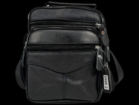 Сумка через плечо на четыре отделения, натуральная кожа, комфортная, 3 л, современная, черная