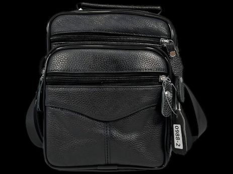 Сумка через плечо на четыре отделения, натуральная кожа, комфортная, 3 л, современная, черная