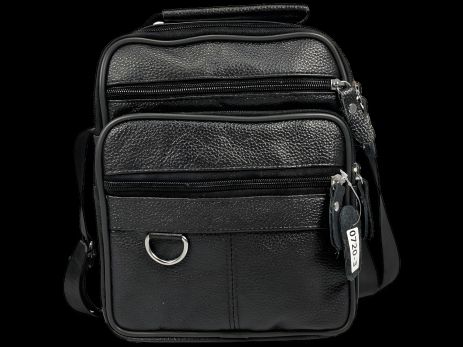 Сумка через плечо на четыре отделения, черная, натуральная кожа