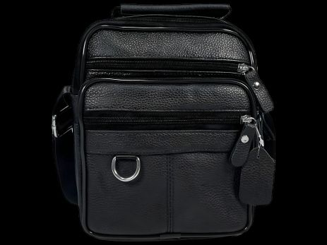 Шкіряна сумка через плече на чотири відділення, чорна, 3 л, з ручками для переносу