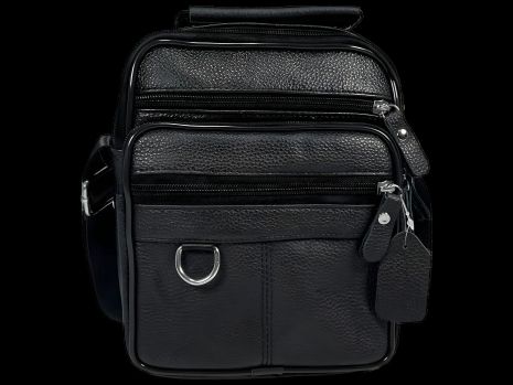 Кожаная сумка через плечо на четыре отделения, чёрная, 3 л, с ручками для переноса