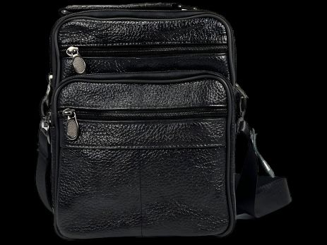Функциональная мужская кожаная сумка через плечо, 4 отделения, черная