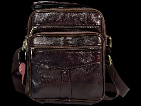 Класична шкіряна сумка через плече, 4 л, коричнева з п’ятьма відділеннями