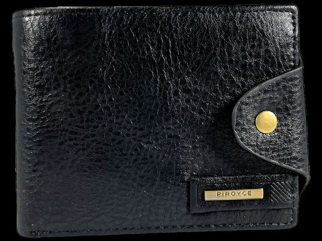 Чоловічий гаманець чорний з екошкіри, застібка на кнопці