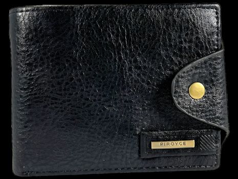 Черный мужской кошелек из экокожи с застежкой на кнопке Черный мужской кошелек из экокожи с застежкой на кнопке