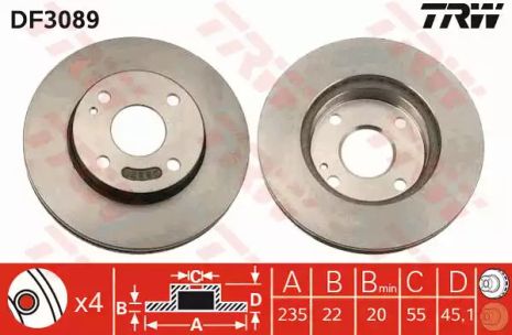 Диск тормозной FORD AUSTRALIA, FORD USA, TRW (DF3089)