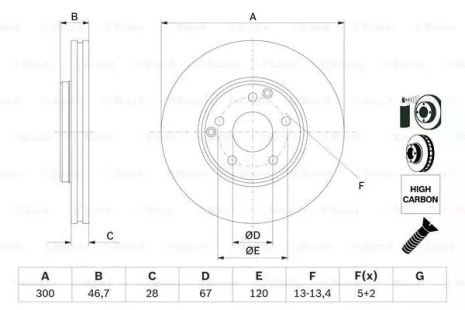 Диск тормозной CHRYSLER CROSSFIRE, MERCEDES-BENZ CLC-CLASS, BOSCH (0986478876)