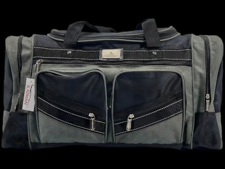 Дорожня сумка чорна з сірим (52 л, на шість відділень)