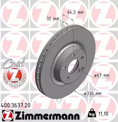 Диск тормозной MERCEDES-BENZ GLK-CLASS, ZIMMERMANN (400363720)