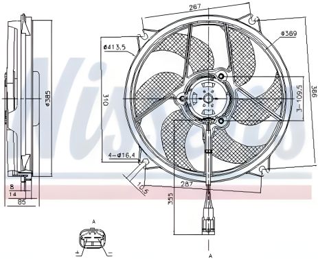 Охлаждающий вентилятор для двигателя CITROËN C4, PEUGEOT 307, NISSENS (85561)