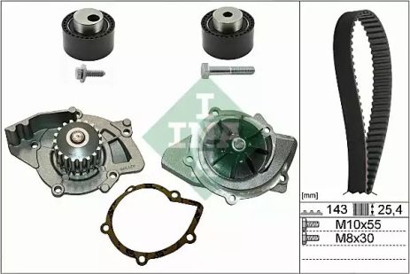 Помпа + комплект ременя ГРМ CITROËN JUMPER, PEUGEOT BOXER, INA (530036830)