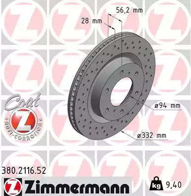 Диск тормозной MITSUBISHI PAJERO, ZIMMERMANN (380211652)