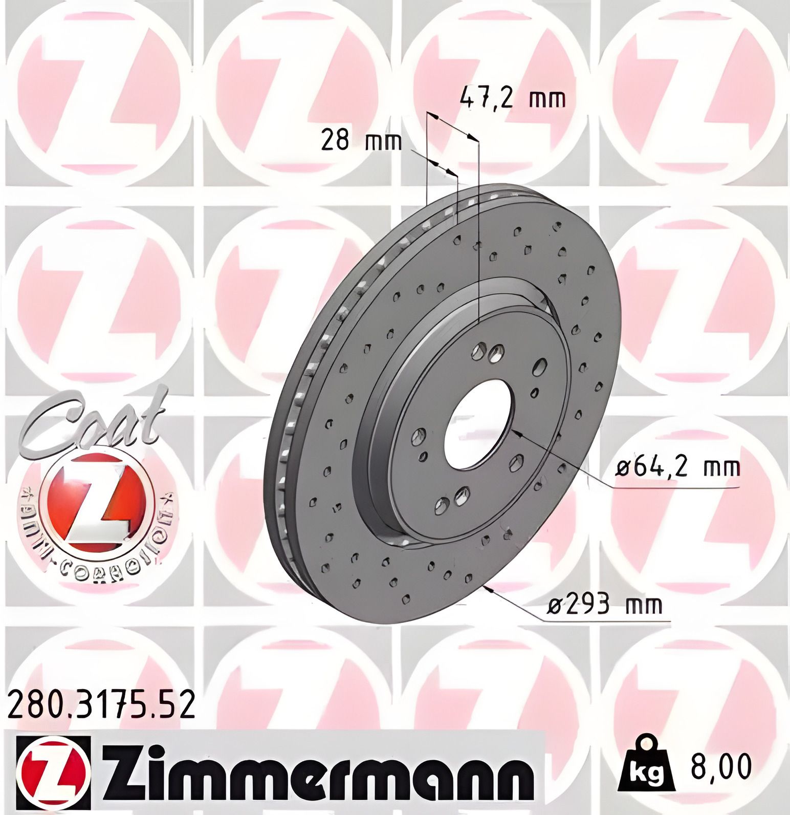 Диск гальмівний HONDA CR-V, ZIMMERMANN (280317552) Диск гальмівний HONDA CR-V, ZIMMERMANN (280317552)