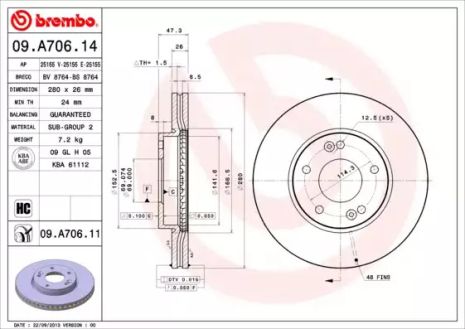 Диск тормозной KIA CARENS, BREMBO (09A70611)