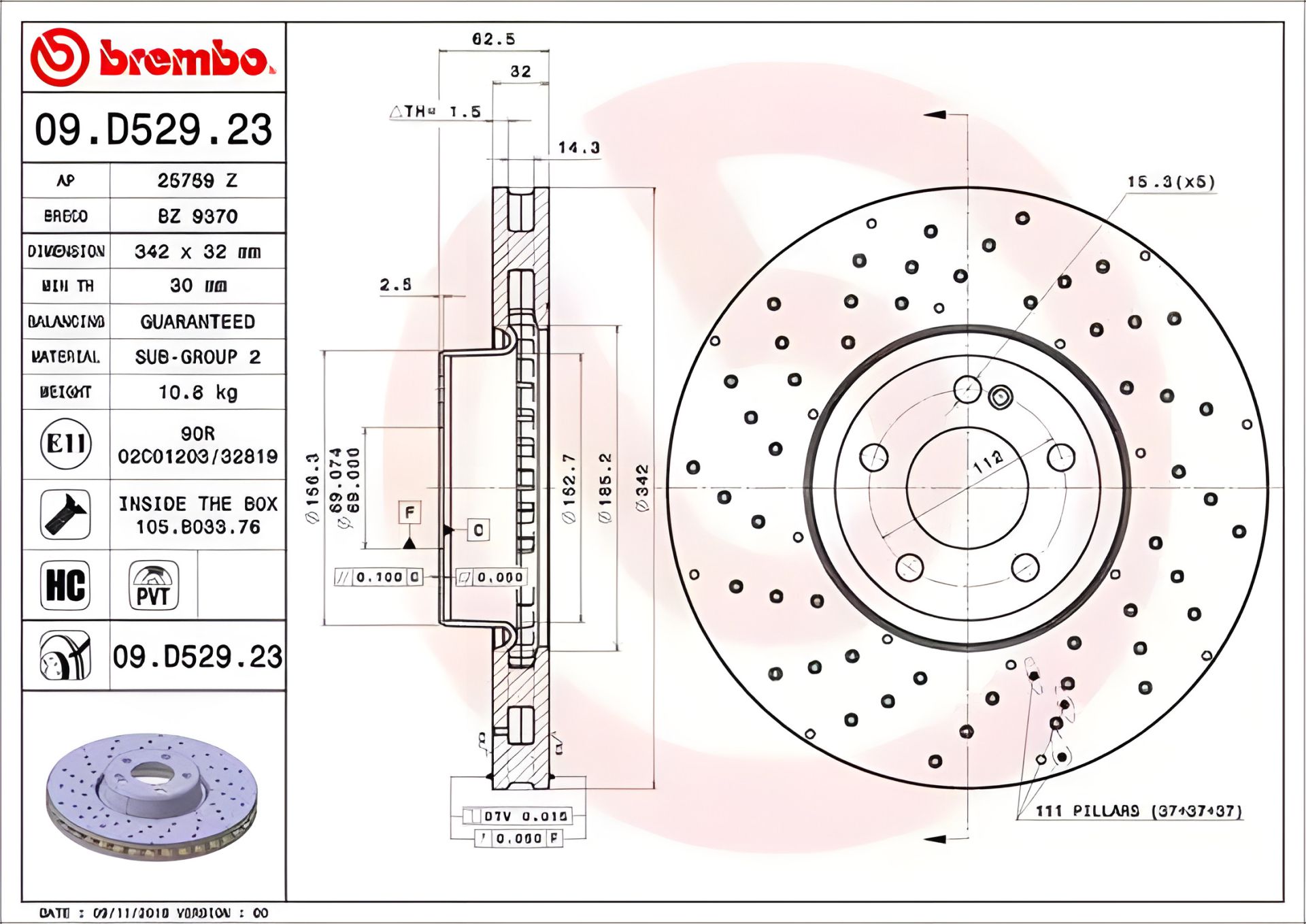 Тормозной диск для MERCEDES-BENZ E-CLASS, BREMBO (09D52923) Тормозной диск для MERCEDES-BENZ E-CLASS, BREMBO (09D52923)