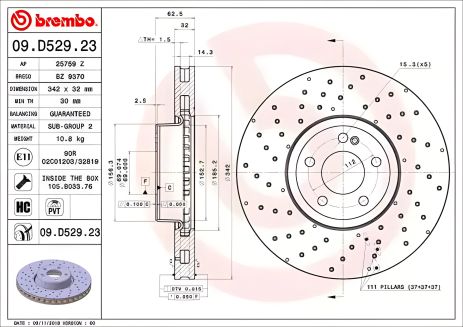Тормозной диск для MERCEDES-BENZ E-CLASS, BREMBO (09D52923)