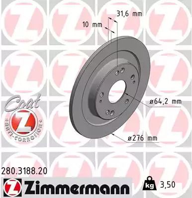 Диск гальмівний HONDA CIVIC, ZIMMERMANN (280318820)