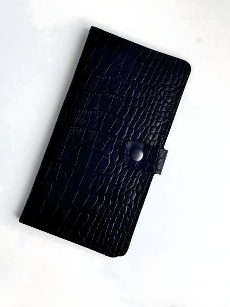 Чоловіче портмоне з натуральної шкіри, тиснення "крокодил", чорне