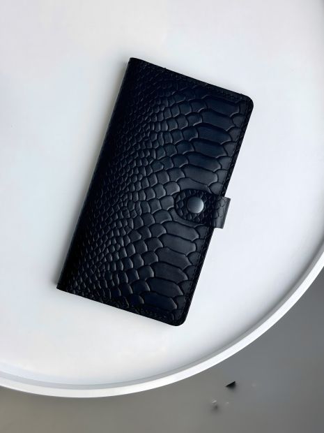 Чоловіче портмоне із натуральної шкіри, чорне тиснення пітон