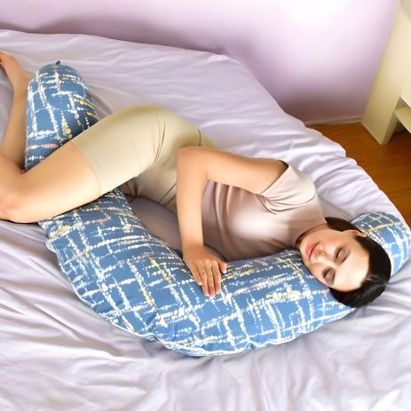 Подушка U-подібної форми для вагітних та годування, PAPAELLA 30х190 см, з гудзиком, акварель денім (8-31484*004) Подушка U-подібної форми для вагітних та годування, PAPAELLA 30х190 см, з гудзиком, акварель денім (8-31484*004)