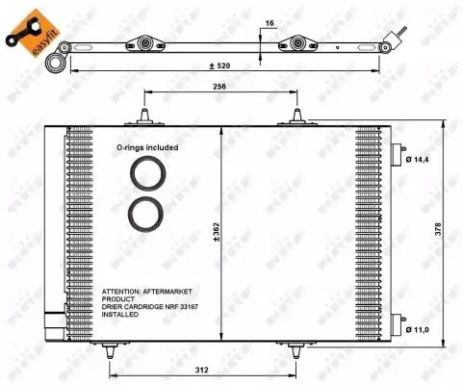 Радиатор, конденсор кондиционера DS DS, PEUGEOT 208, NRF (35779)