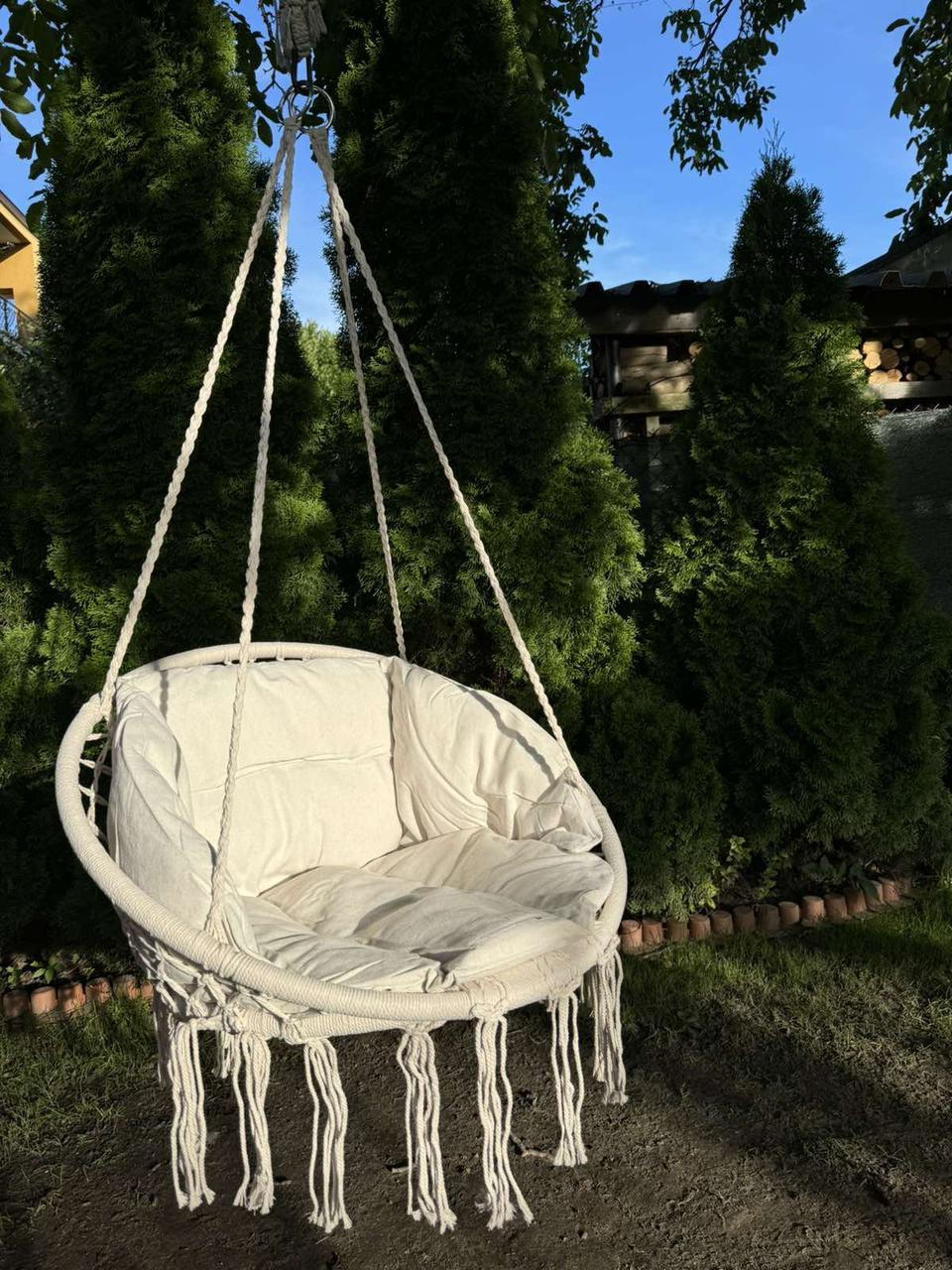 Підвісне крісло гойдалка плетене Садова гойдалка гніздо Boho + подушка XXL Підвісне крісло гойдалка плетене Садова гойдалка гніздо Boho + подушка XXL