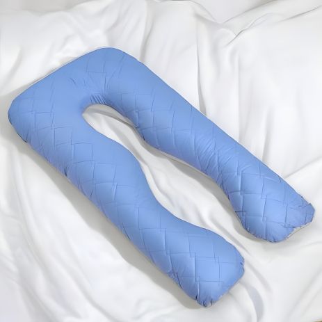 Подушка для сна и отдыха, для беременных П-формы IDEIA 140х75х20 см со стеганным чехлом на молнии джинс/св. серый (8-33724*003)