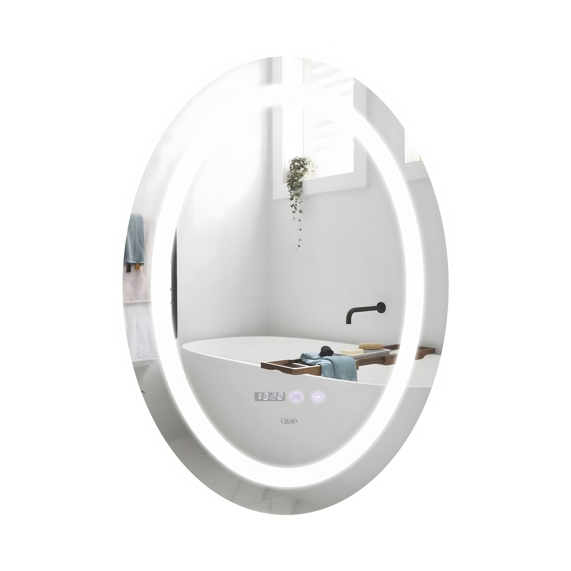 Дзеркало у ванну з підсвіткою, з антизапотіванням, з годинником Qtap Mideya 50х70 см (QT2078NCR5070W) Дзеркало у ванну з підсвіткою, з антизапотіванням, з годинником Qtap Mideya 50х70 см (QT2078NCR5070W)