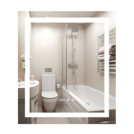 Ванна дзеркало з підсвіткою, антизапотіванням та годинником Qtap Mideya 70х80 см (QT2078DCF7080W) Ванна дзеркало з підсвіткою, антизапотіванням та годинником Qtap Mideya 70х80 см (QT2078DCF7080W)