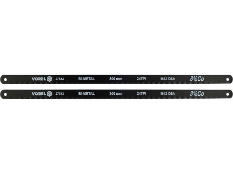 Полотно ріжуче по металу BI-мет M42 + D6A + Co8%, 300х12, 6х0, 65 мм, 24 зуба / 1 ", паків. 2 шт [10] Vorel 27543