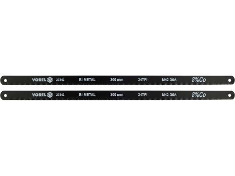 Полотно режущее по металлу BI-мет M42+D6A+Co8%, 300х12,6х0,65 мм, 24 зуба/1", паков. 2 шт [10] Vorel 27543