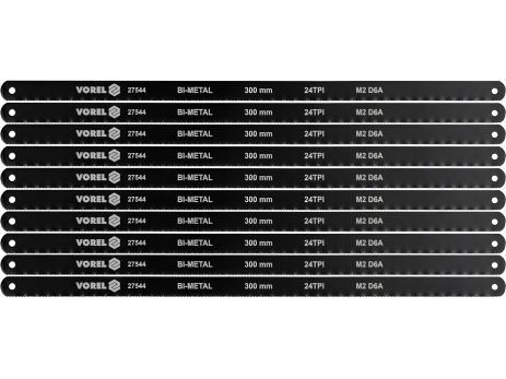 Полотно ножовочное для метала BI-мет 24 зуба M2 D6A, 300х12,6х0,65 мм, пак. 10шт Vorel 27544