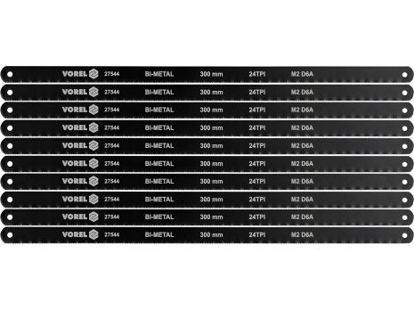 Полотно до ножівки по металу BI-мет М2 D6A, 300x12, 6x0, 65 мм, 24 зуба/1", пак. 10шт, Vorel (27544) Полотно до ножівки по металу BI-мет М2 D6A, 300x12, 6x0, 65 мм, 24 зуба/1", пак. 10шт, Vorel (27544)