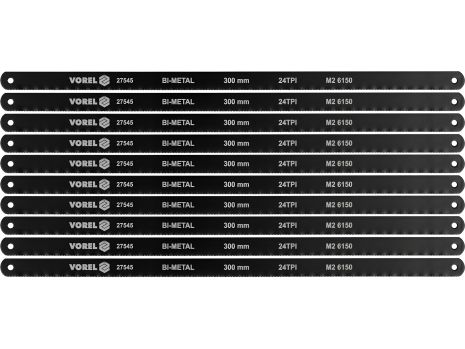 Полотно для ножовки по металлу BI-мет M2 CrV6150, 300х12,6х0,65 мм, 24 зуба/дюйм, Vorel 27545