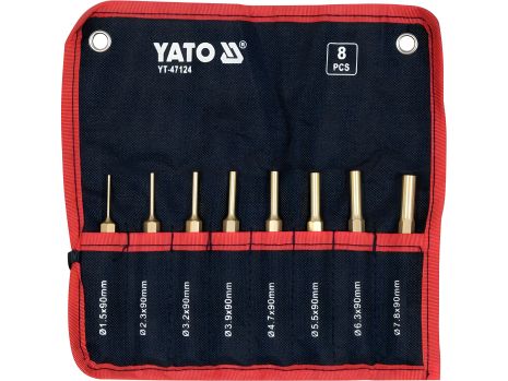 Латунные пробойники: Ø=1,5-7,8 мм, l=90 мм, комплект 8 шт [50] Yato YT-47124