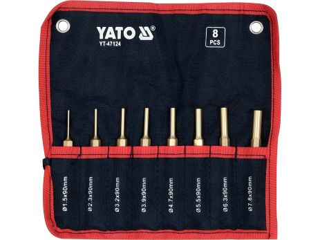 Латунные пробойники: Ø=1,5-7,8 мм, l=90 мм, комплект 8 шт [50] Yato YT-47124