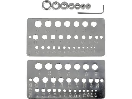 Шаблони контролю діаметрів і глибин свердління отворів Ø= 1-13 мм/1/16-1/2", 10 шт з ключем [20] від Yato YT-44095