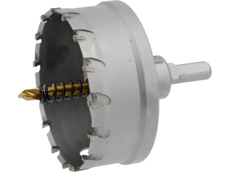 Металлическое корончатое сверло TCT: Ø80 x 103 мм, толщ. до 25мм, с направляющим, 6-гран. хвост 3/8" [4] Yato YT-44072