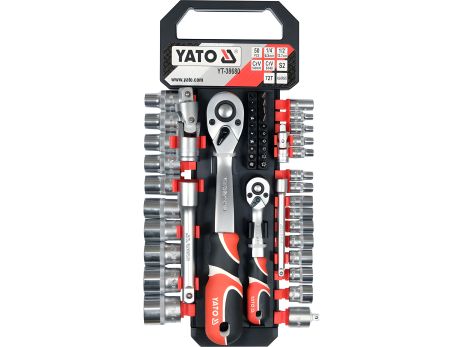 Набор торцевых головок и отверточных вставок с квадратом 1/4" и 1/2", 2 трещотки, 51 шт Yato YT-38680 Набор торцевых головок и отверточных вставок с квадратом 1/4" и 1/2", 2 трещотки, 51 шт Yato YT-38680