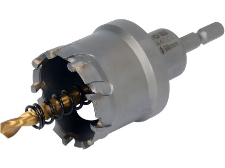 Металеве свердло коронкове TCT: Ø38 x103 мм, товщ. до 25мм, з напрямним, 6-гран. хвіст 1/4" [10] Yato YT-44061